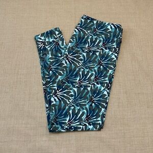 L.L.Bean Teal Floral Leaf Printed Stretch Leggings M Regular